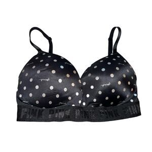 Victoria's Secret PINK Bra Women's‎ 34D Black White Polka Dots Wireless Push Up